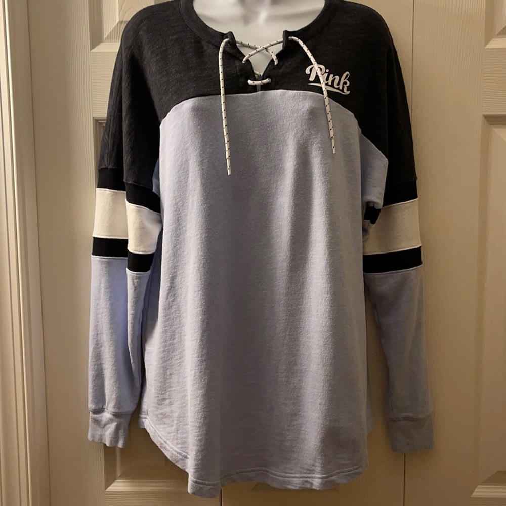 PINK Lace-up Neck Sweatshirt